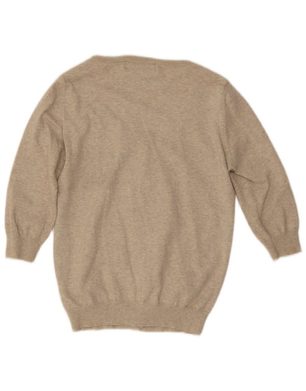 Zara Womens Cardigan à manches 3/4 Pull UK 14 Large Beige Coton