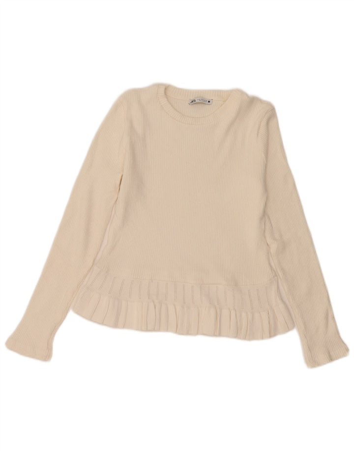 Zara Femme Pull Top Manches Longues UK 12 Medium Off White