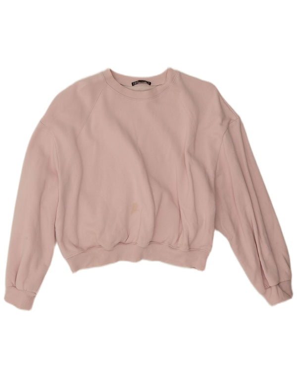 Zara Sweat-shirt court surdimensionné pour femme UK 14 en coton rose moyen