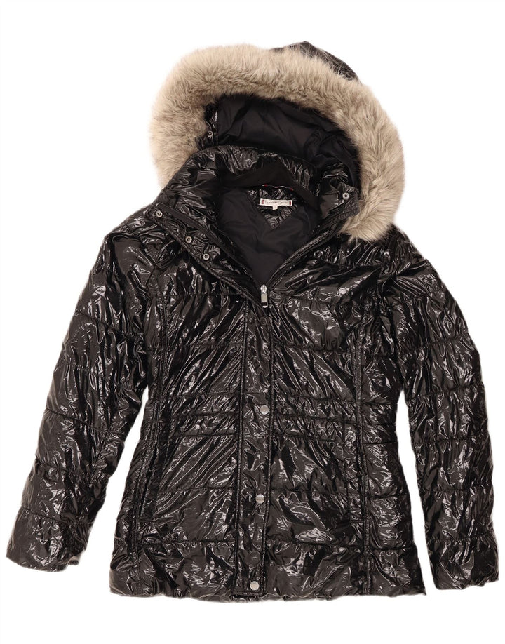 Tommy Hilfiger Veste matelassée à capuche pour femme UK 10 Small Noir Polyamide