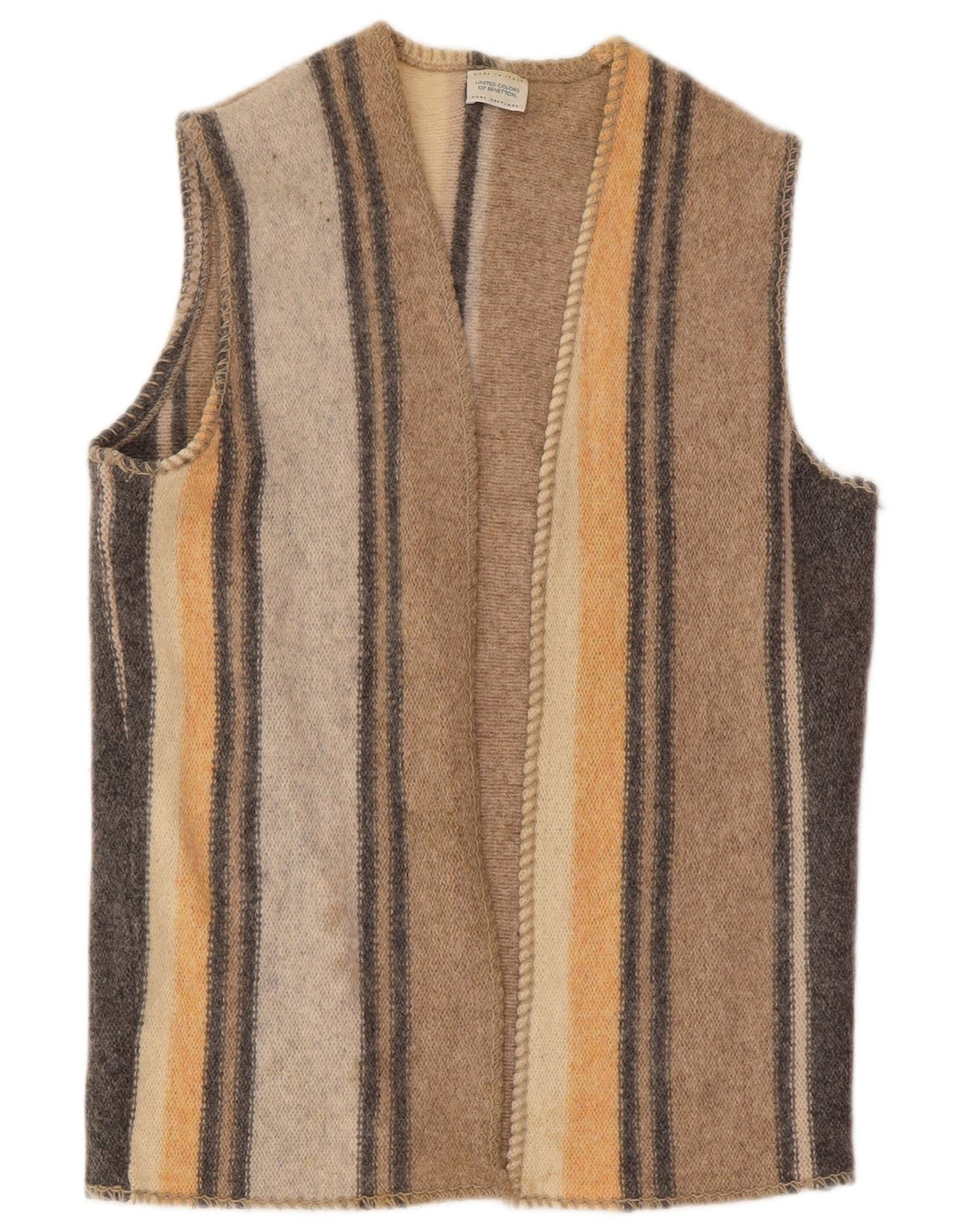 Benetton Pull Cardigan sans Manches Femme UK 16 Grande Laine Multicolore