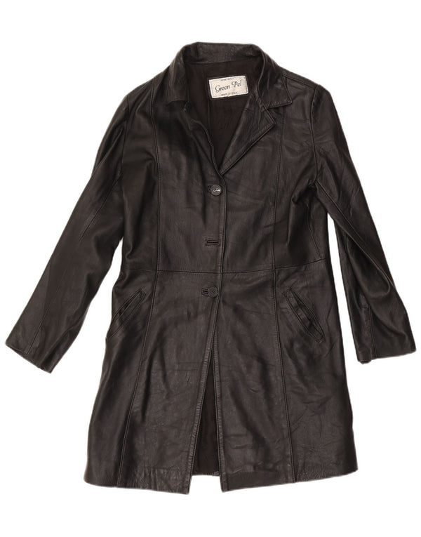 manteau en cuir femme vintage IT 46 Grand Noir