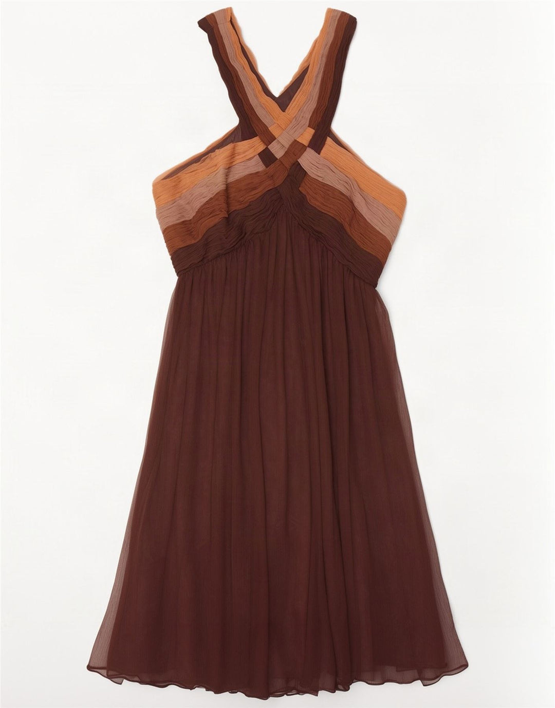 Monsoon Robe trapèze pour femme UK 44 Large Marron Colorblock Polyester