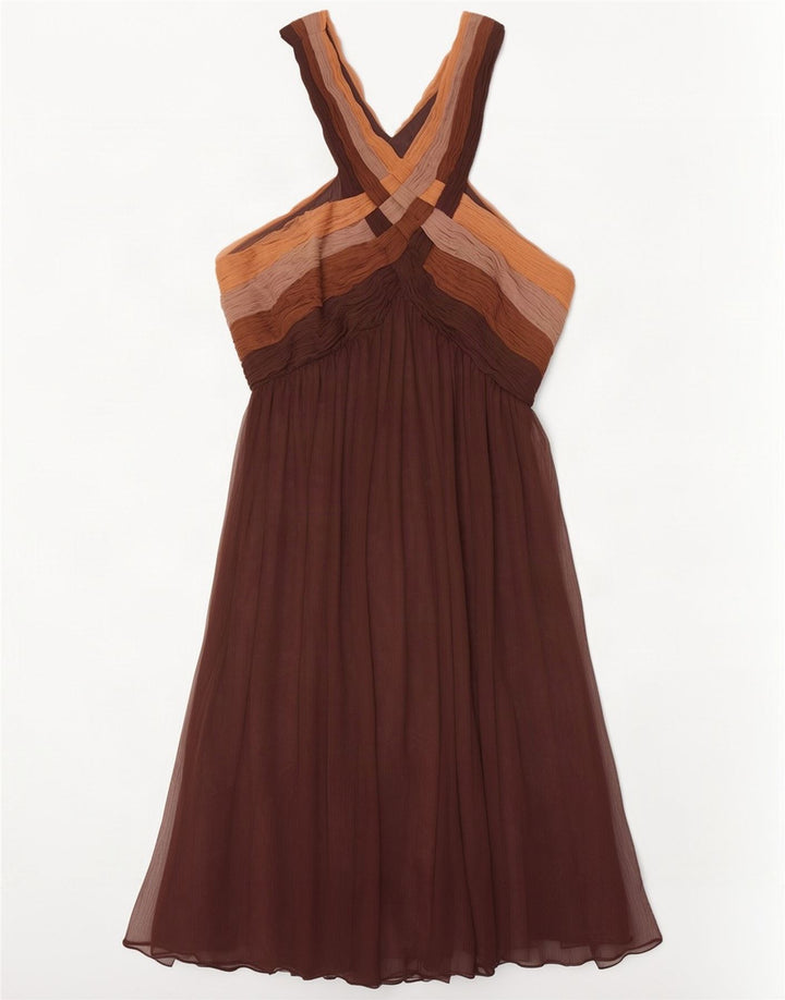 Monsoon Robe trapèze pour femme UK 44 Large Marron Colorblock Polyester