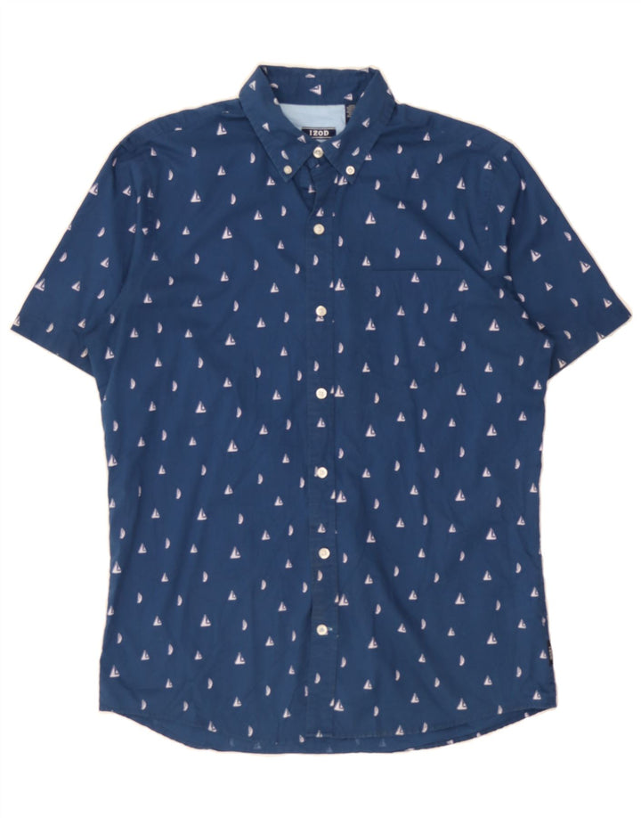 IZOD Mens Short Sleeve Shirt Medium Navy Blue Spotted Cotton Vintage Izod and Second-Hand Izod from Messina Hembry 