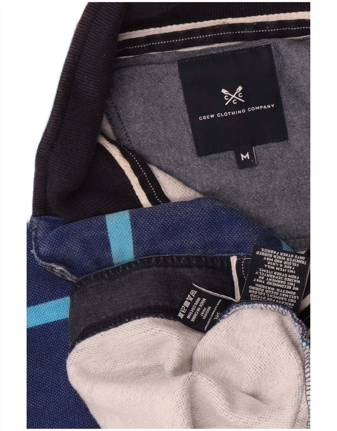 Crew Clothing Sweat-shirt à col zippé pour homme Rayé bleu marine moyen