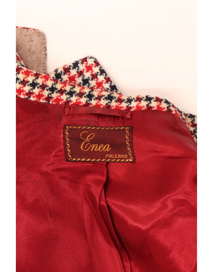 vintage Femme 3/4 Manches Blazer Veste UK 16 Grand Pied-de-poule Rouge