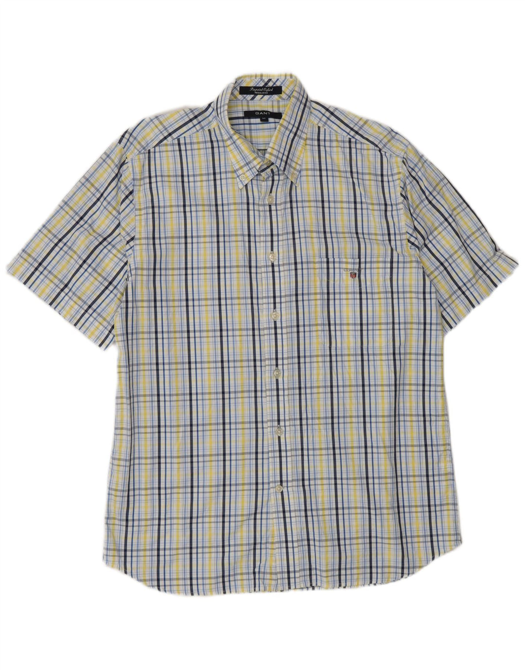 Gant Chemise à Manches Courtes Homme Coupe Regular Coton à Carreaux Bleu Moyen