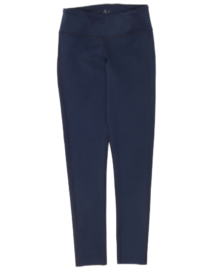 REEBOK Leggings Femme UK 8/10 Petit Bleu Marine Polyester