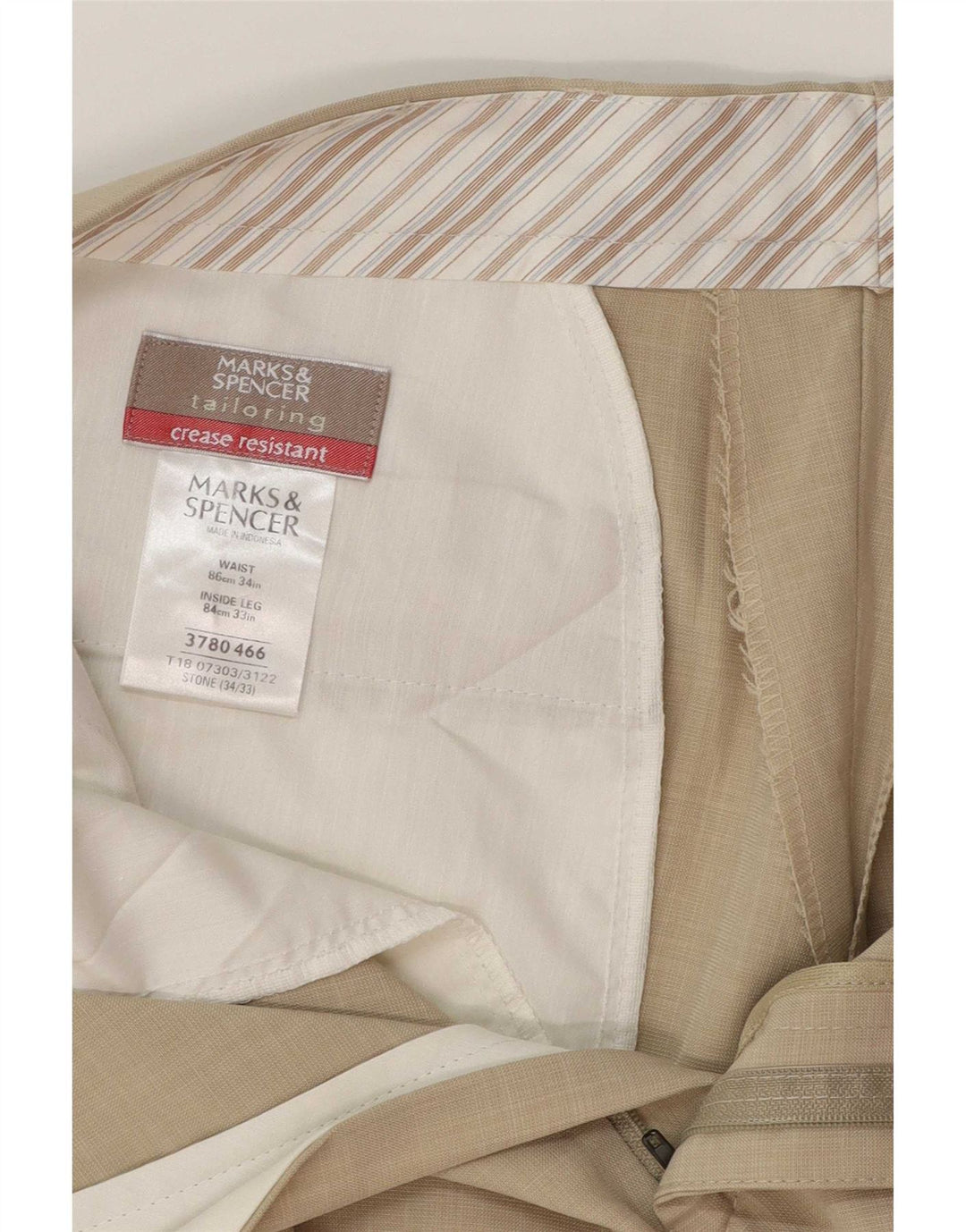 Marks & Spencer Pantalon de Costume Droit Homme W34 L28 Beige Polyester