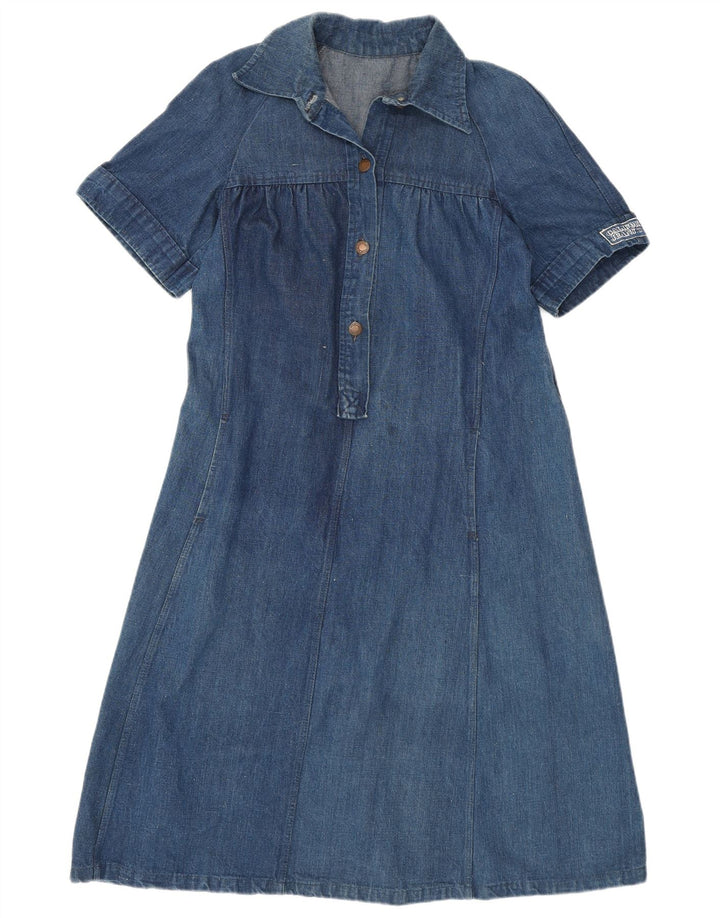 VINTAGE Robe en jean femme UK 12 Bleu moyen