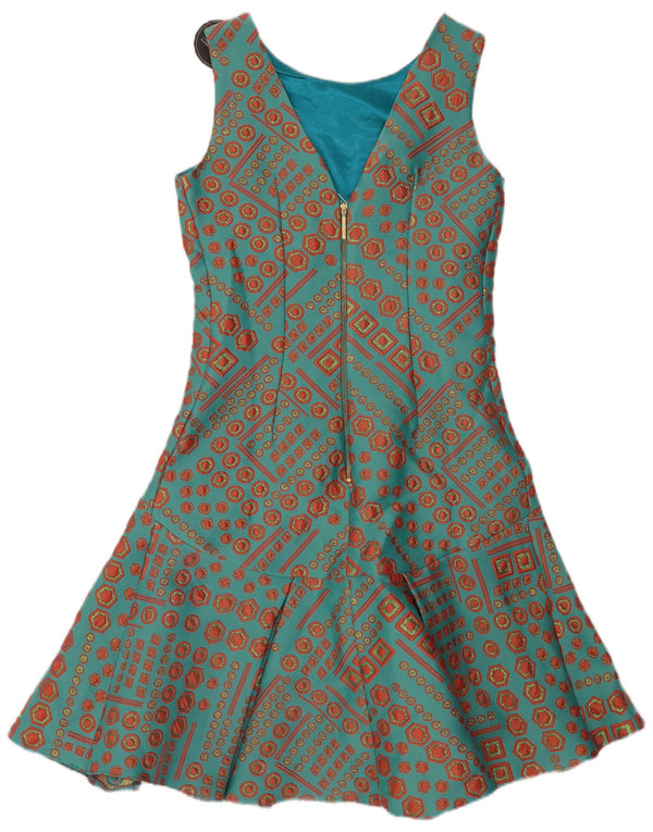 CLOSET Robe trapèze sans manches pour femme UK 8 Petit Turquoise Géométrique