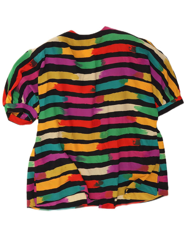 vintage Femmes Chemise À Manches Courtes Blouse UK 20 2XL Rayé Multicolore
