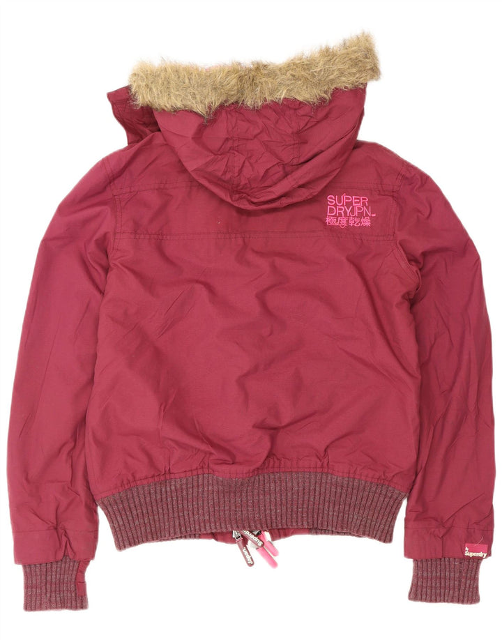 Superdry Veste bomber à capuche pour femme UK 14 Polyester bordeaux moyen