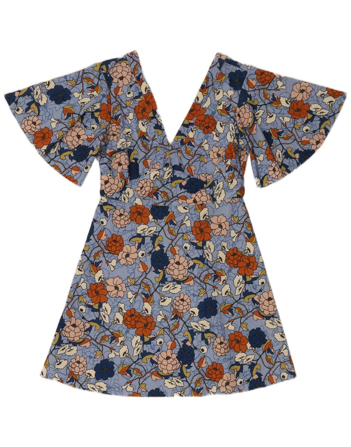 Zara Robe trapèze chauve-souris pour femme UK 12 Bleu moyen floral