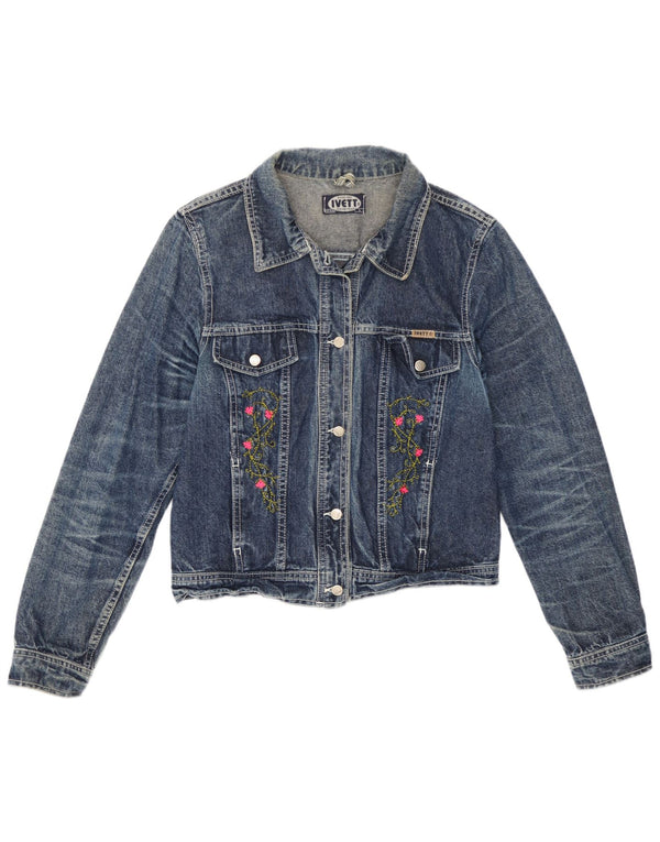 veste en denim femme vintage UK 14 Grand Bleu Floral