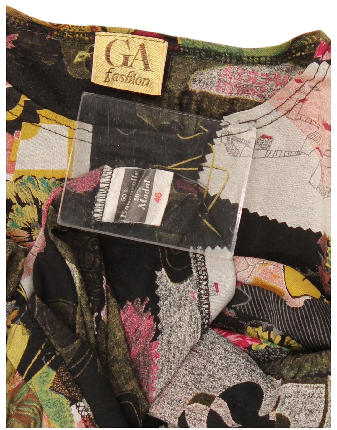 VINTAGE Femme T-Shirt Graphique Top EU 46 XL Coton Multicolore