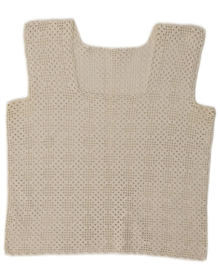 vintage Femmes Crochet Crop Top UK 8 Petit Blanc