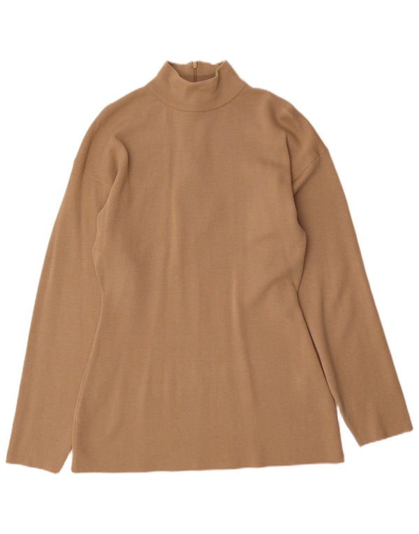 Zara Femme Top Manches Longues UK 14 Large Marron Viscose