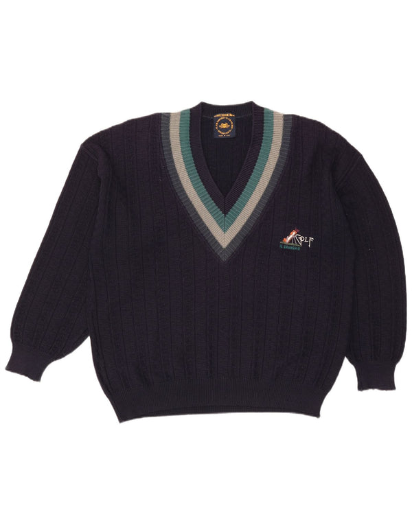 Il Granchio Pull Col V Homme Large Bleu Marine Colourblock