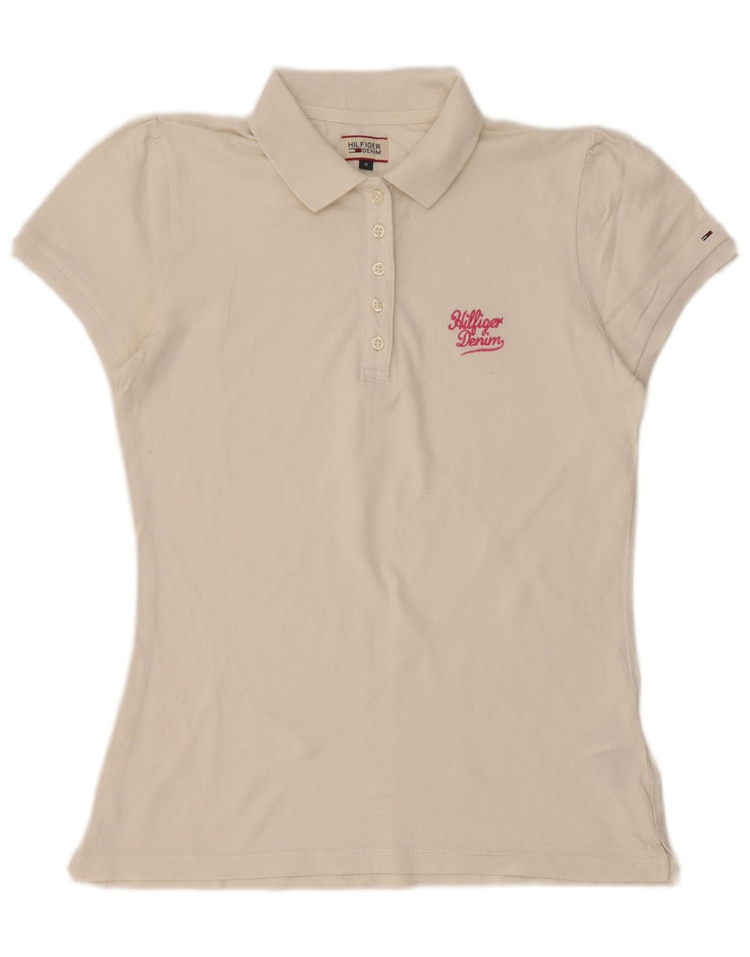 TOMMY HILFIGER Polo Femme UK 12 Coton Blanc Moyen