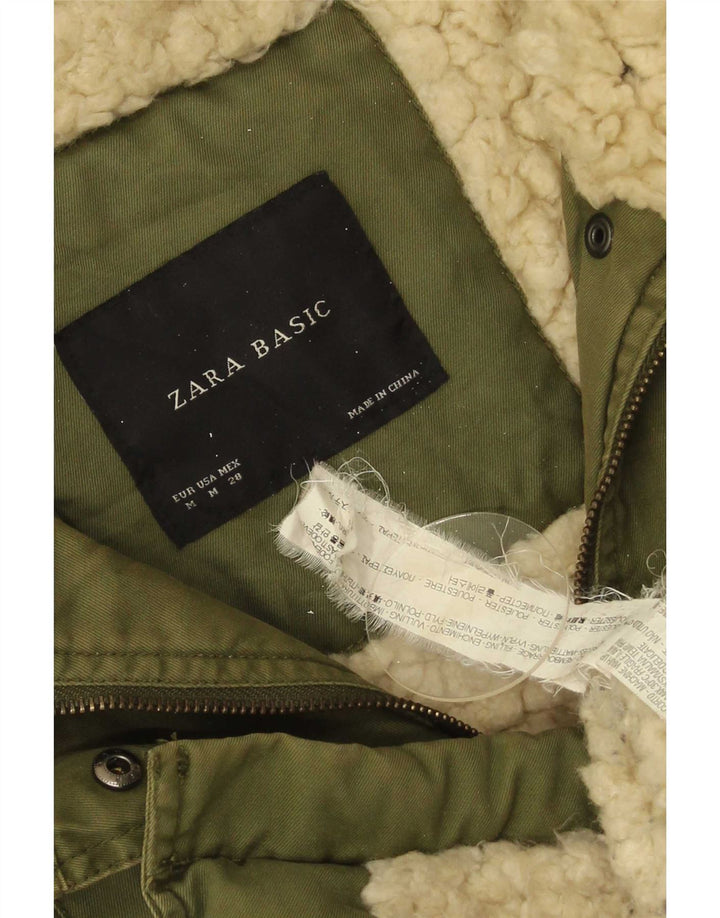 Zara Parka à capuche pour femme UK 14 Medium Kaki Polyester