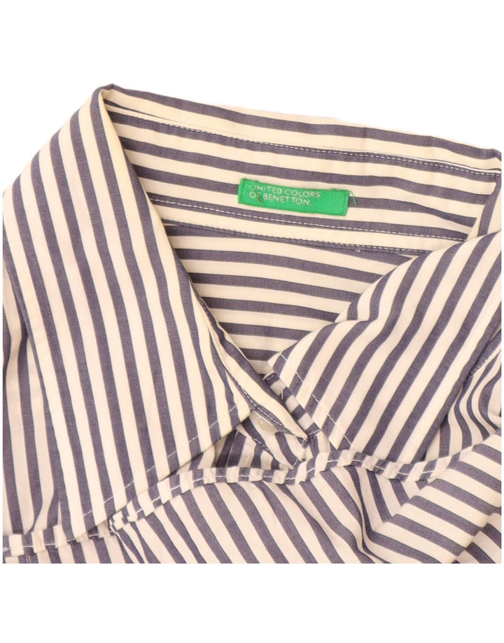 Benetton Chemise Femme UK 16 Large Bleu Rayé