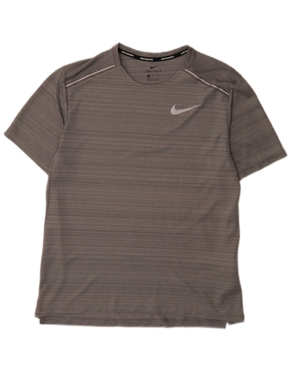 Nike Homme Dri Fit T-Shirt Haut Gris Moyen Rayé Polyester