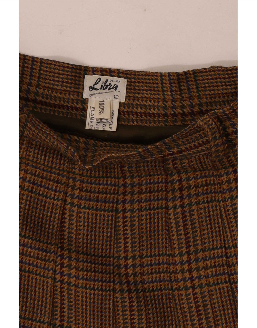 Libra Jupe plissée pour femme UK 12 Medium W28 Laine pied-de-poule marron