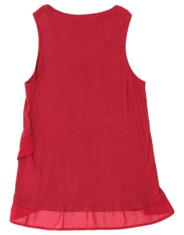 Desigual Chemisier sans manches pour femme UK 44 Large Viscose florale bordeaux