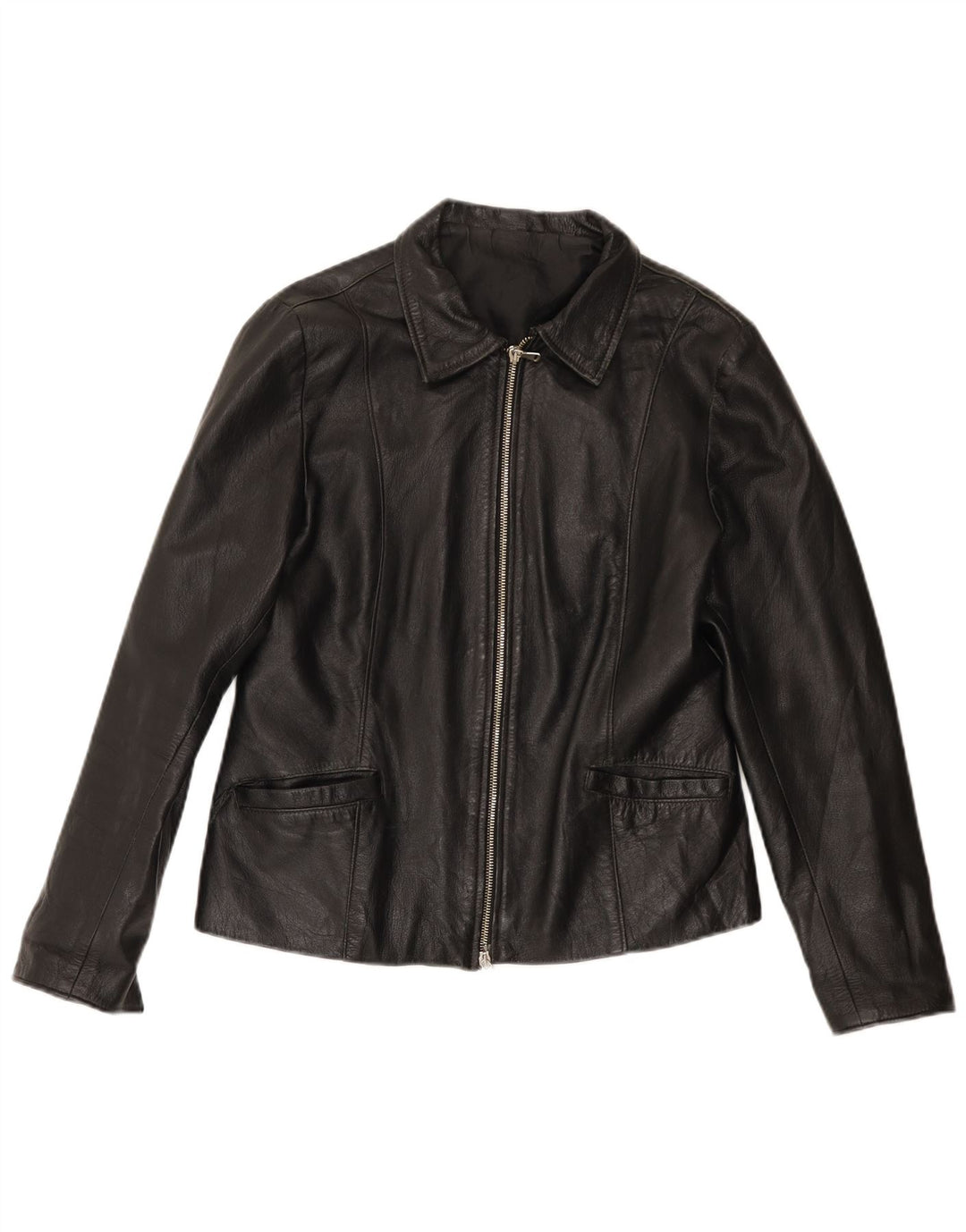 Veste en cuir femme vintage UK 14 Cuir noir moyen