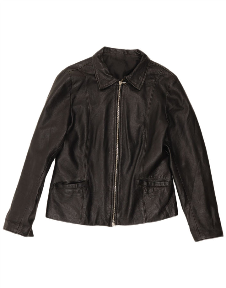 Veste en cuir femme vintage UK 14 Cuir noir moyen