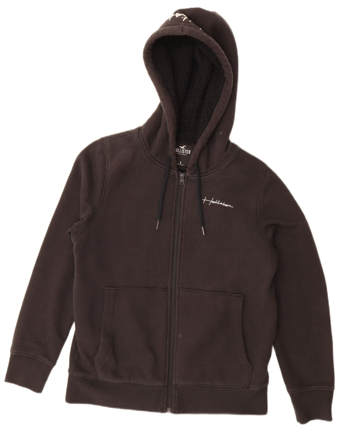HOLLISTER Pull à capuche zippé graphique pour hommes, petit, en coton noir