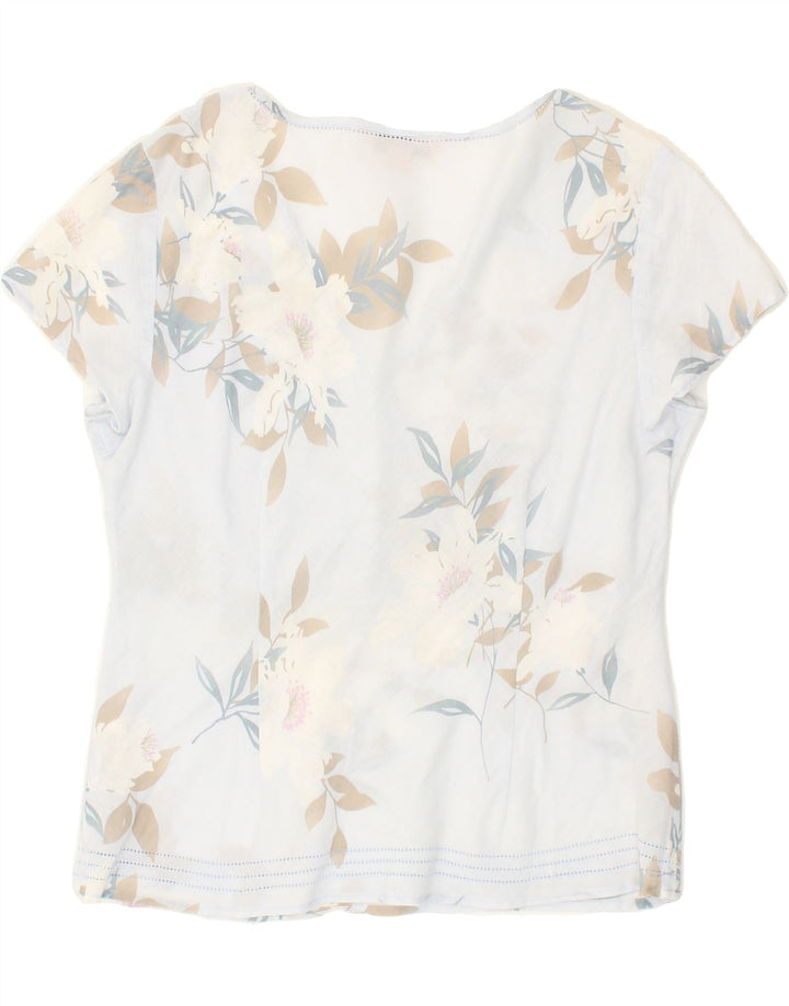 MONSOON Womens Blouse Top UK 14 Medium Blue Floral Linen Vintage Monsoon and Second-Hand Monsoon from Messina Hembry 