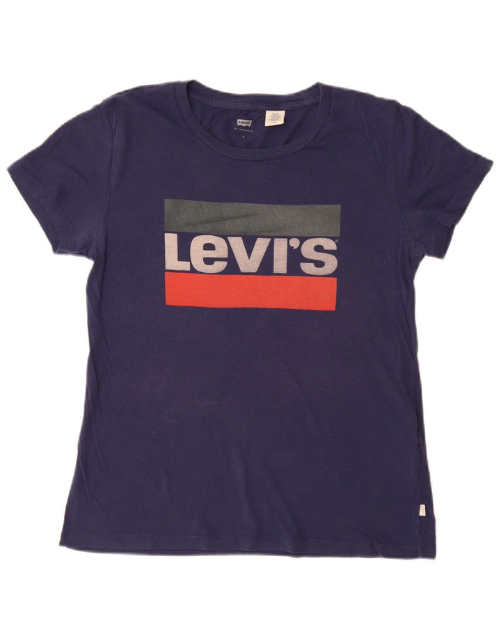LEVI'S T-shirt graphique pour femme UK 10 Small Bleu marine Coton