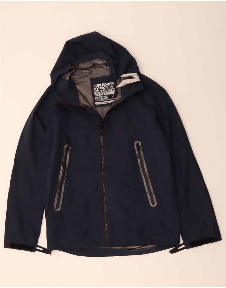 SUPERDRY Veste imperméable à capuche pour hommes UK 36 Small Bleu Marine Polyester