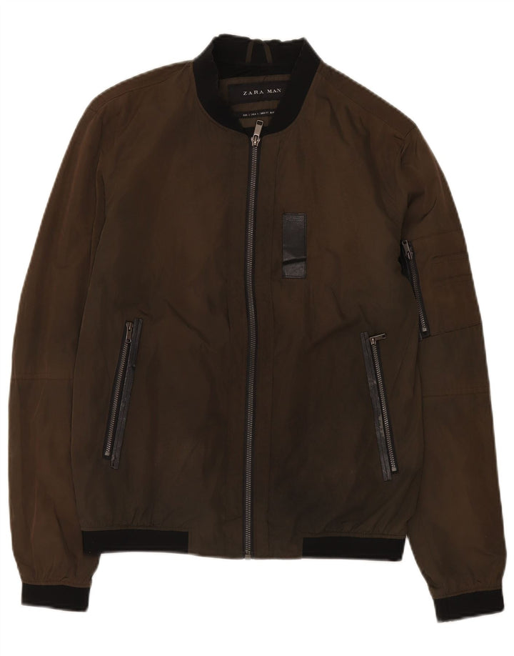 Zara Veste Bomber Homme UK 36 Petit Marron Polyester