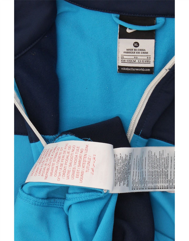 NIKE Boys Tracksuit Top Jacket 13-14 Years XL Blue Colourblock Polyester