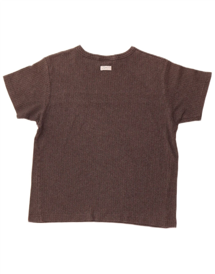 REEBOK T-Shirt Femme UK 12 Gris Moyen Colourblock Coton