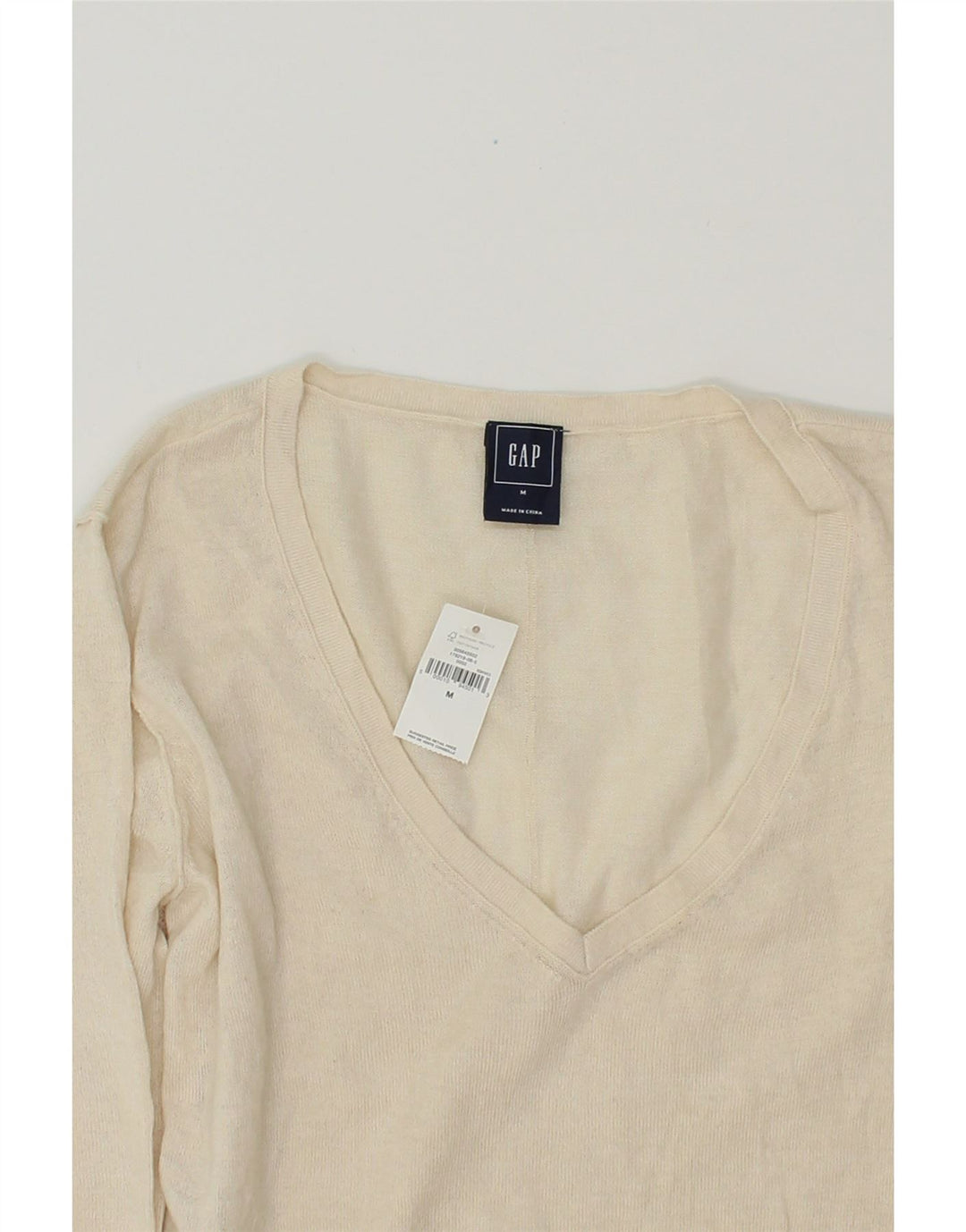 GAP Womens V-Neck Jumper Sweater UK 12 Medium Off White Linen Vintage Gap and Second-Hand Gap from Messina Hembry 
