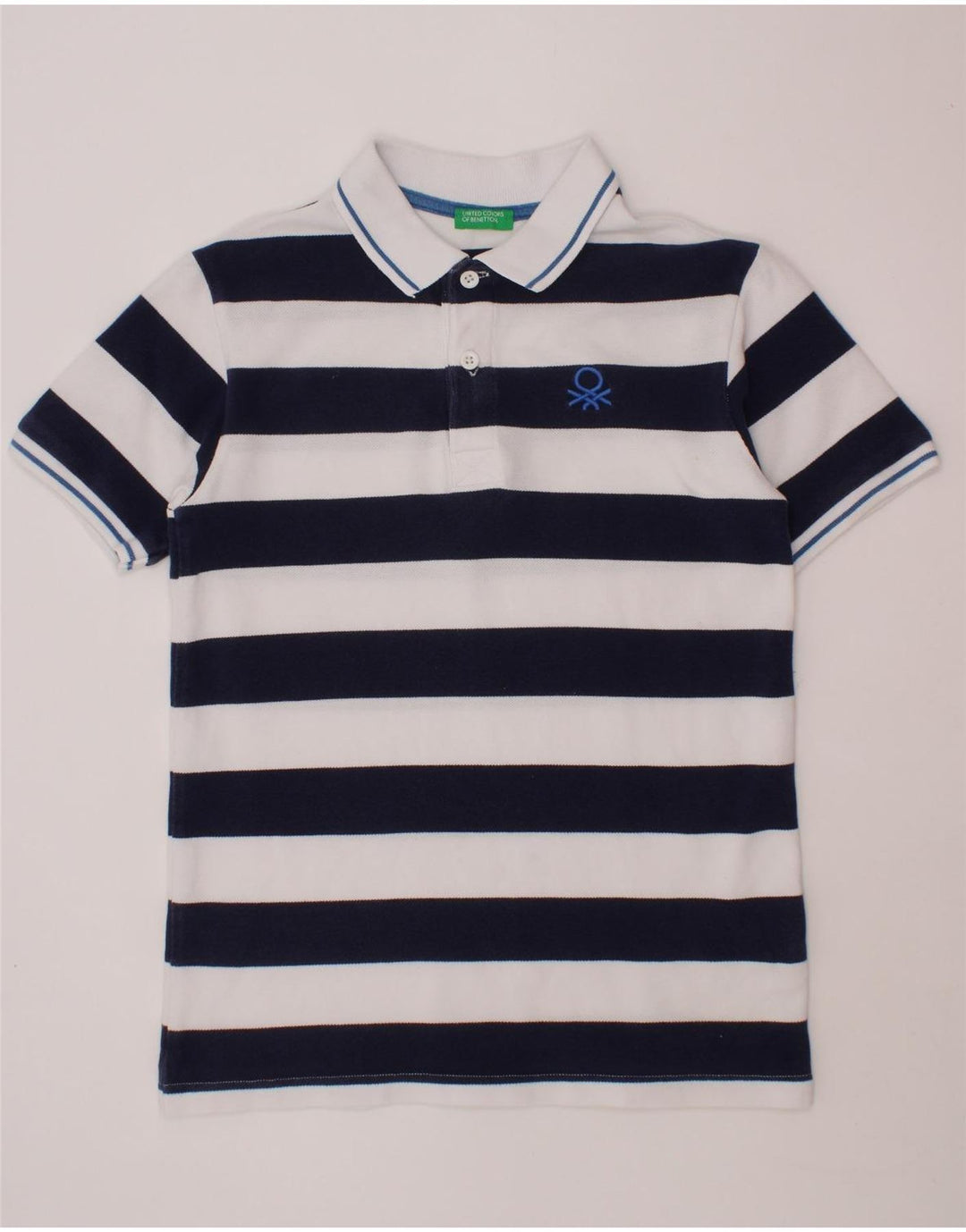BENETTON Polo Garçon 10-11 ans XL Bleu Marine Rayé Coton
