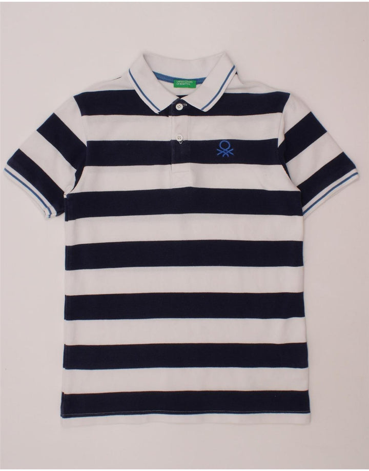BENETTON Polo Garçon 10-11 ans XL Bleu Marine Rayé Coton