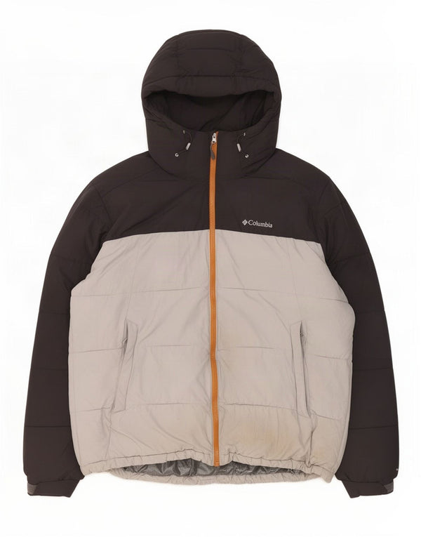 Columbia Veste rembourrée à capuche pour homme UK 42 XL Gris Colorblock Polyester