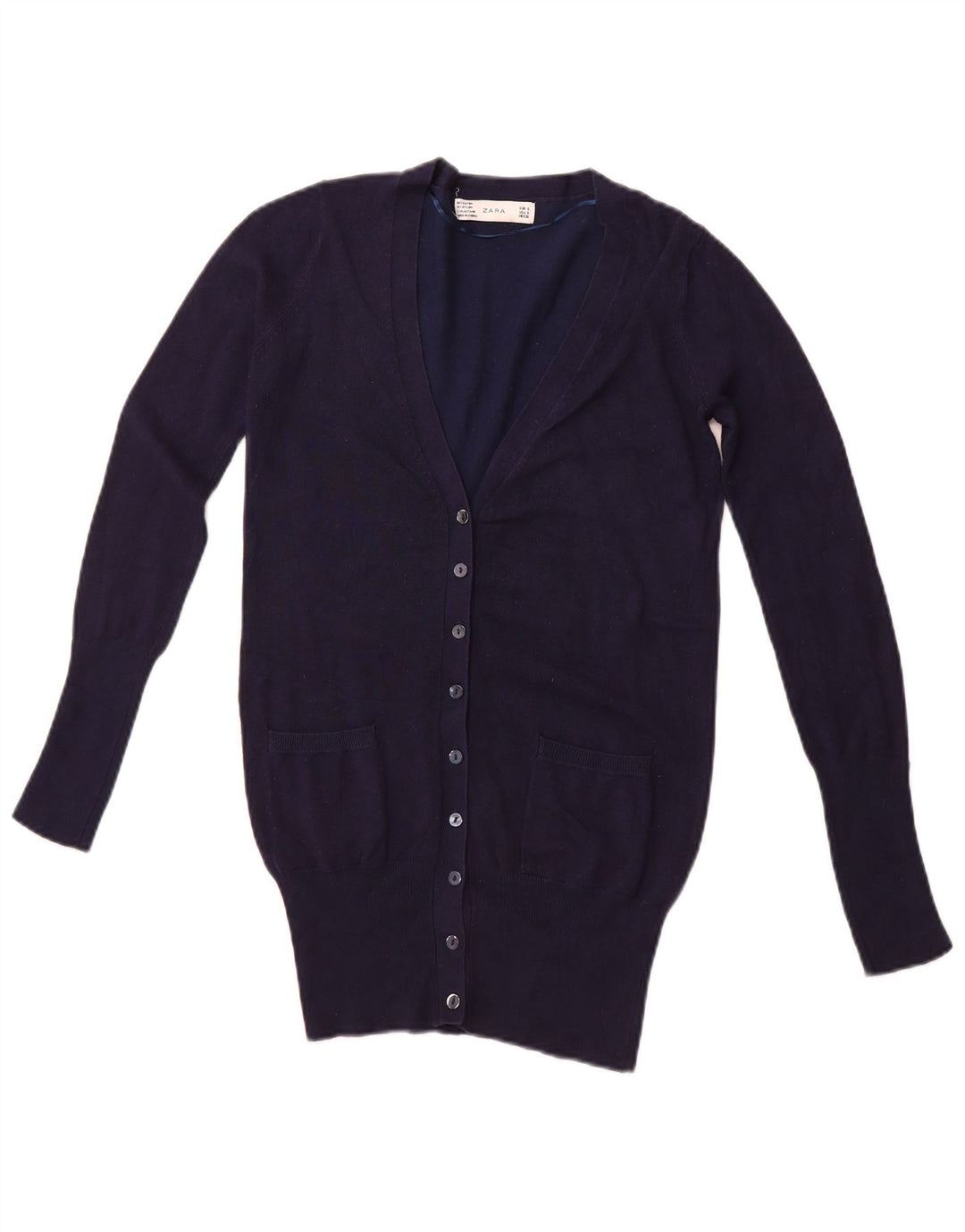 ZARA Femme Cardigan Pull UK 10 Petite Rayonne Bleu Marine