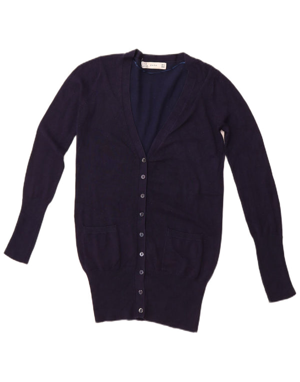 ZARA Femme Cardigan Pull UK 10 Petite Rayonne Bleu Marine