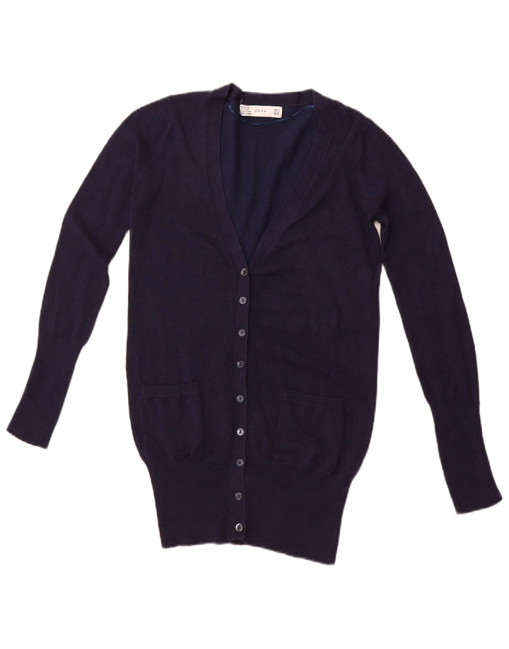 ZARA Femme Cardigan Pull UK 10 Petite Rayonne Bleu Marine