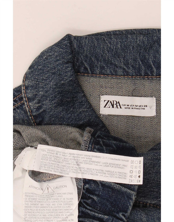 Zara Veste en jean surdimensionnée pour femme UK 14 Bleu moyen Coton