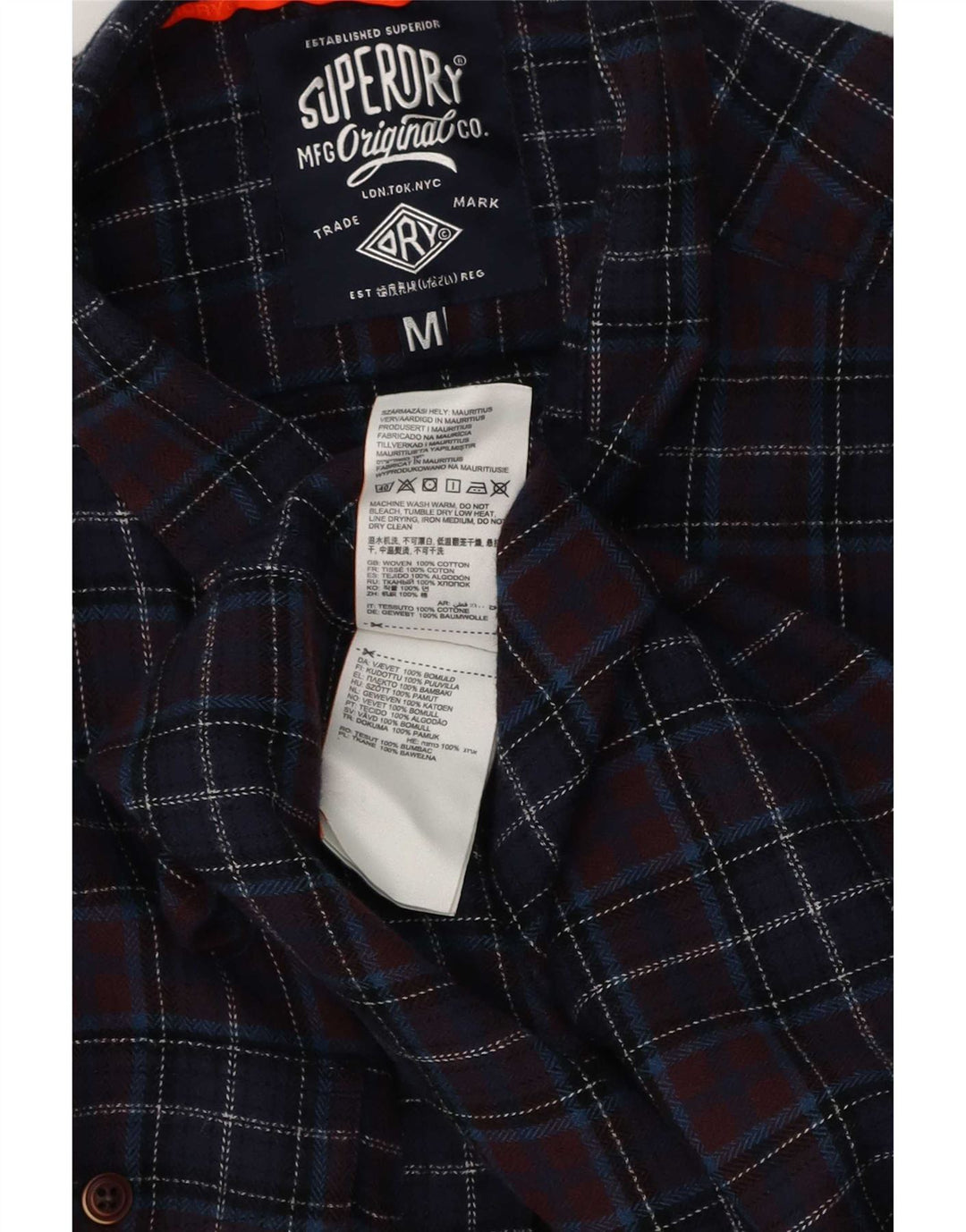 Superdry Chemise Regular Fit Flanelle Homme Bleu Marine Moyen Carreaux Coton