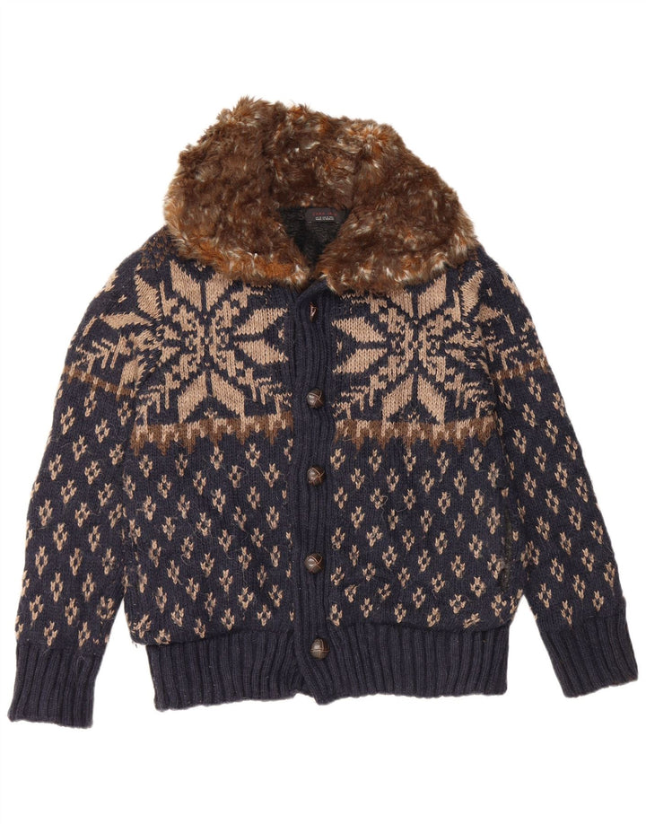 Zara Homme Pull Cardigan Bleu Marine Moyen Fair Isle Acrylique