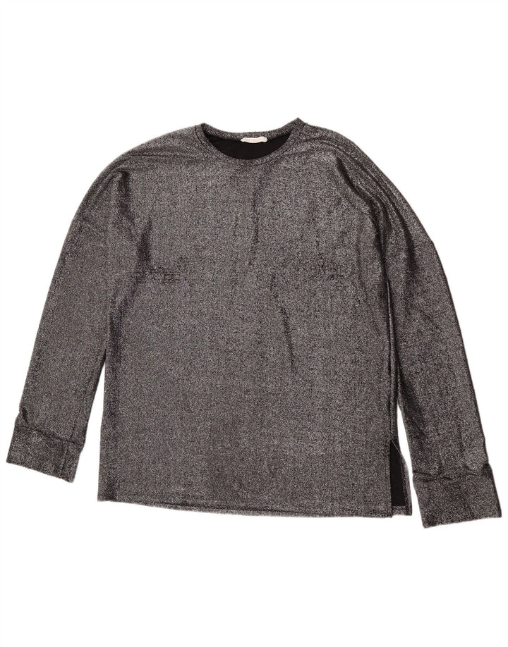 Zara Femme Haut Oversize Manches Longues UK 10 Petit Argent Polyamide